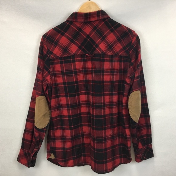 Roots Canada Buffalo Check Plaid Lumberjack Flannel Shirt Elbow Patches Size S - Picture 2 of 13